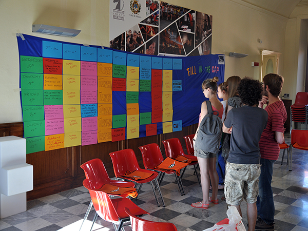 Participants in front of the Sticky Wall